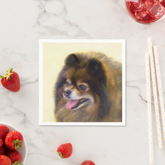 Serviette En Papier Peinture Poméranienne Noir et Tan Art Chien origin (En situation)