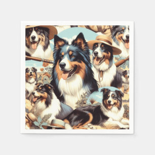 Serviette En Papier Peinture rétro Australian Shepherd sans couture