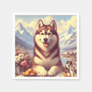 Serviette En Papier Peinture rétro Sibérienne Husky