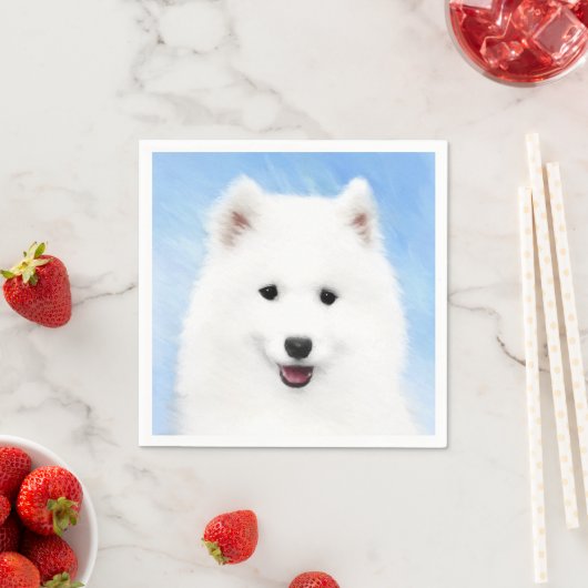 Serviette En Papier Peinture Samoyed Puppy - Jolie Art Original Chien (En situation)