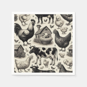 Serviette En Papier Peinture vintage d'animaux de ferme