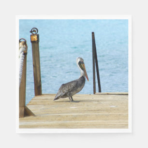 Serviette En Papier Pélican sur la jetée, Curaçao, Caraïbes, Déjeuner