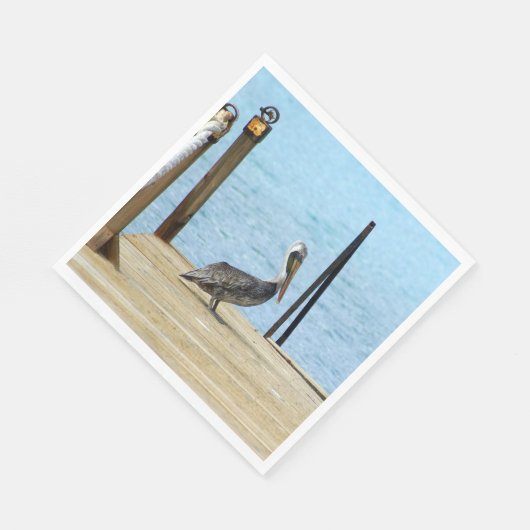Serviette En Papier Pélican sur la jetée, Curaçao, Caraïbes, Déjeuner (Coin)