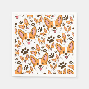 Serviette En Papier Pembroke Welsh Corgi Chien Coquelicot