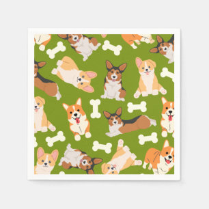 Serviette En Papier Pembroke Welsh Corgi Motif Vert