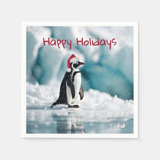 Serviette En Papier Penguin de Noël sur Iceberg (Devant)