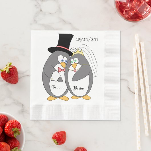 Serviette En Papier Penguin Love Mariage personnalisé serviettes (En situation)