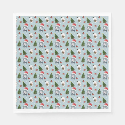 Serviette En Papier Penguin Père Noël Joyeux Joyeux motif d'arbre de N (Devant)
