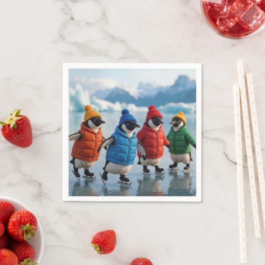 Serviette En Papier Penguins Ice Skating On an Arctic Lake (En situation)