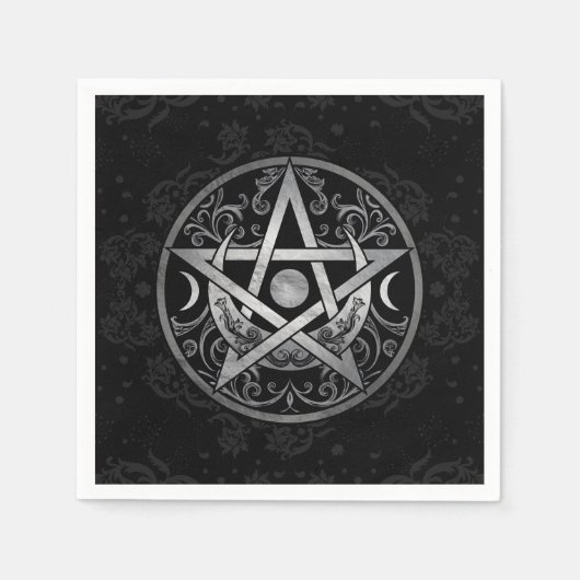 Serviette En Papier Pentagramme - Argent et Noir (Devant)