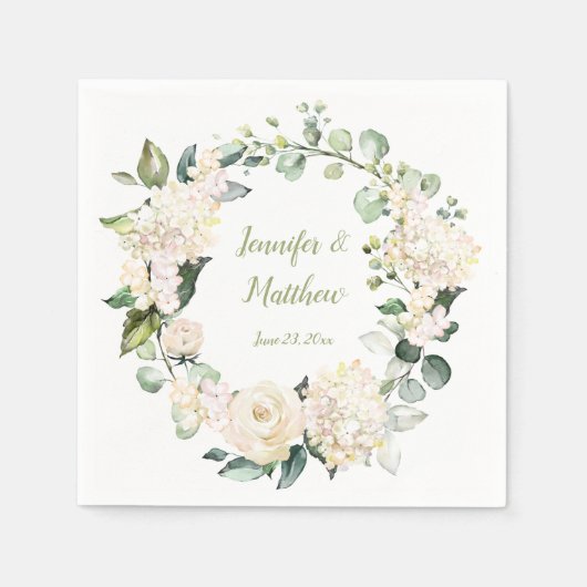 Serviette En Papier Peonies blanches et Mariage de couronne Rose (Devant)