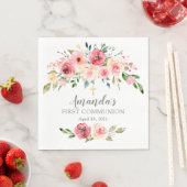 Serviette En Papier Peonies Rose Floral Première communion (En situation)
