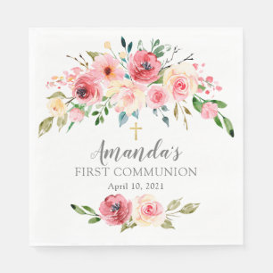 Serviette En Papier Peonies Rose Floral Première communion