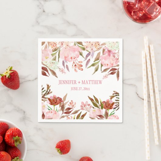 Serviette En Papier Peonies roses Réception Verdure Fleur sauvage | (En situation)