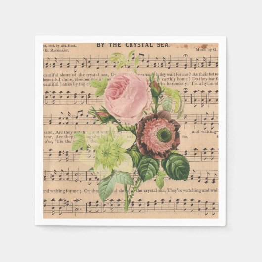 Serviette En Papier Peonies vintages et Partitions (Devant)