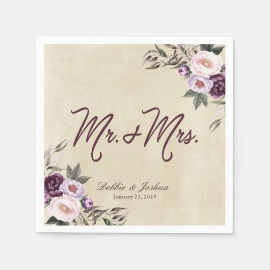 Serviette En Papier Peonies violettes profondes Mariage floral (Devant)