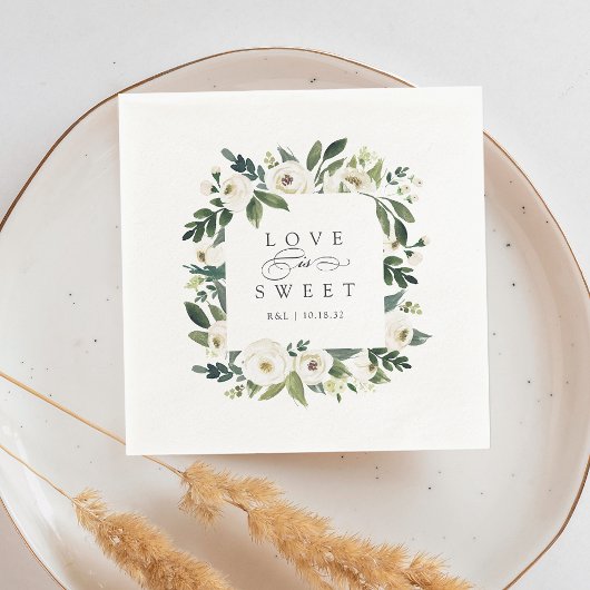 Serviette En Papier Peony blanc | Cadre floral "L'amour est doux" Mari