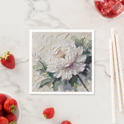 Serviette En Papier Peony blanc Impasto Art (En situation)