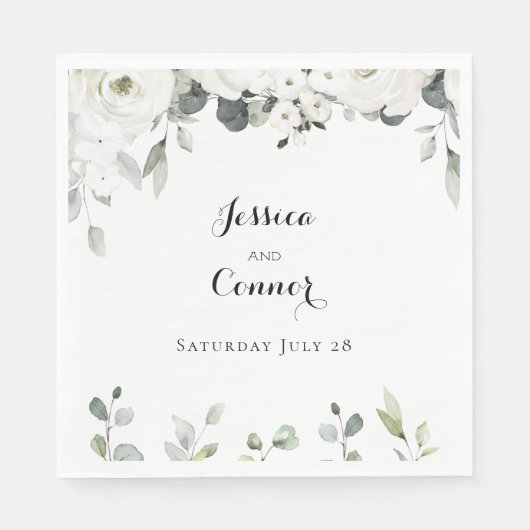 Serviette En Papier Peony blanc Mariage de verdure (Devant)