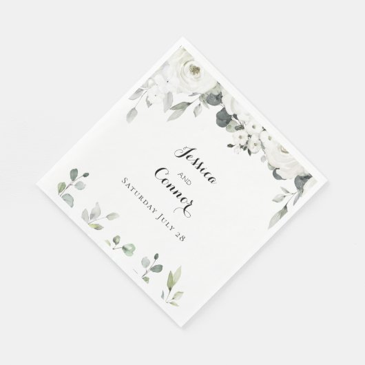 Serviette En Papier Peony blanc Mariage de verdure (Coin)