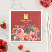 Serviette En Papier Peony floral double bonheur chinois mariage rouge (En situation)