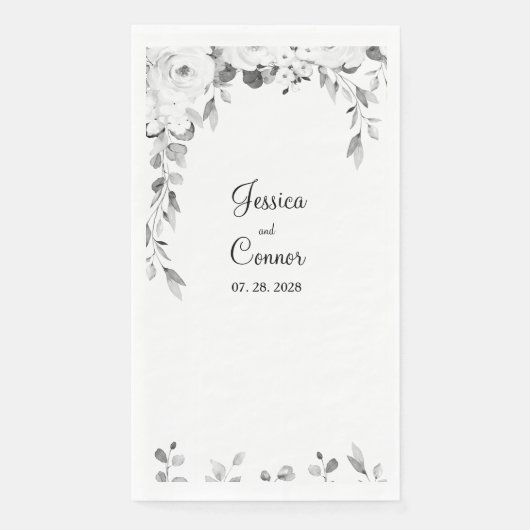 Serviette En Papier Peony noir & blanc Mariage de vigne vert (Devant)