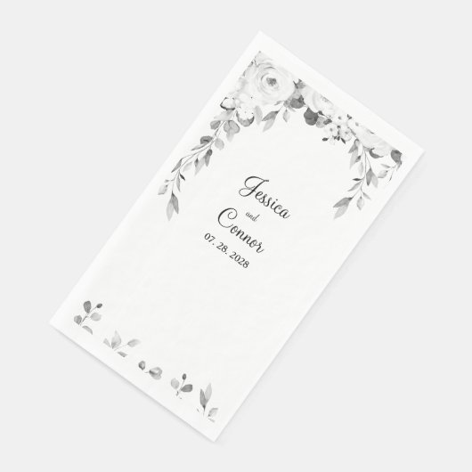 Serviette En Papier Peony noir & blanc Mariage de vigne vert (Coin)