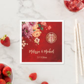 Serviette En Papier Peony Red Chinois Mariage personnalisé (En situation)