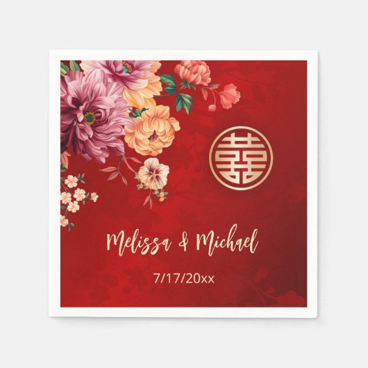 Serviette En Papier Peony Red Chinois Mariage personnalisé (Devant)