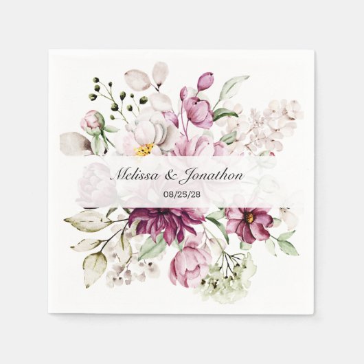 Serviette En Papier Peonys Bourgogne rose Floral Mariage romantique (Devant)