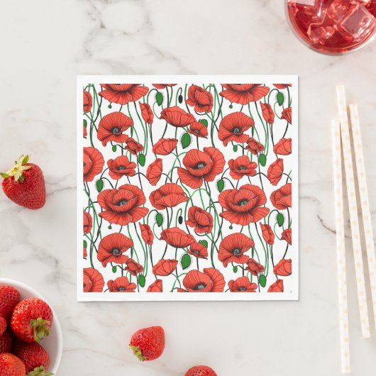 Serviette En Papier Pépites rouges dans un champ sur blanc (En situation)