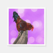 Serviette En Papier Perché en Majesté : coq sur Dreamy Purple Glow (Devant)