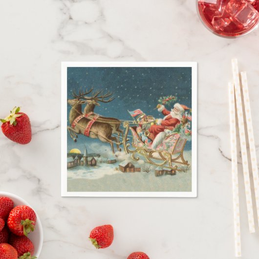 Serviette En Papier Père Noël Antique Sleigh Reindeer (En situation)