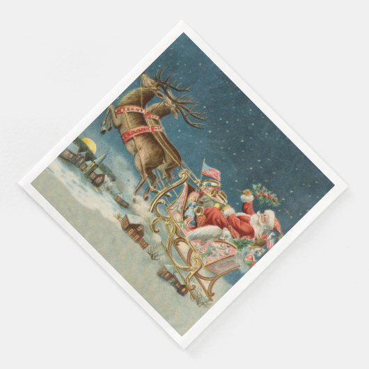 Serviette En Papier Père Noël Antique Sleigh Reindeer (Coin)