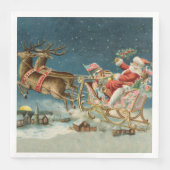 Serviette En Papier Père Noël Antique Sleigh Reindeer (Devant)