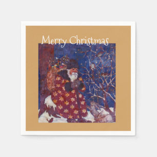 Serviette En Papier Père Noël Assis Sur Un Journal De Neige