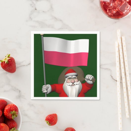 Serviette En Papier Père Noël Avec Drapeau De Pologne (En situation)