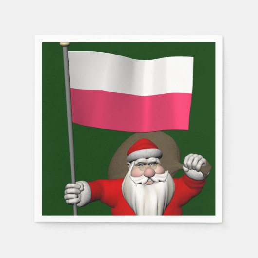 Serviette En Papier Père Noël Avec Drapeau De Pologne (Devant)