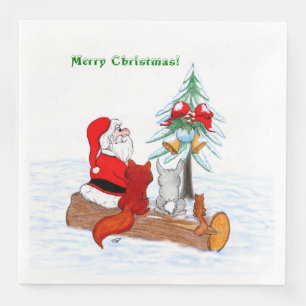 Serviette En Papier Père Noël avec Renard de lapin et écureuil