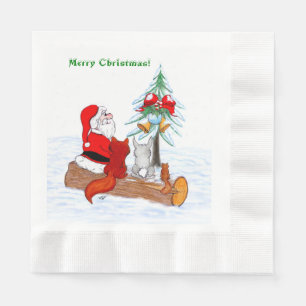 Serviette En Papier Père Noël avec Renard de lapin et écureuil