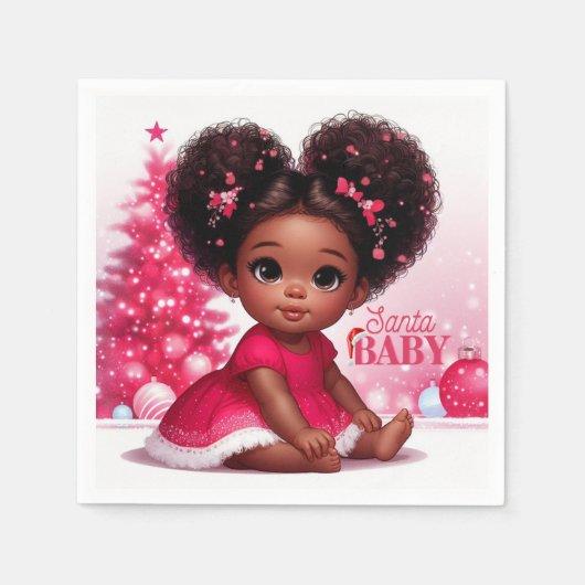 Serviette En Papier Père Noël Baby Afro Puff bébé fille Noël (Devant)