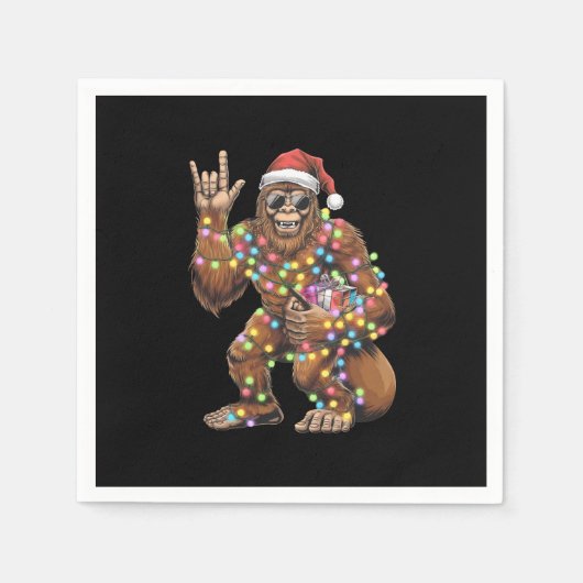 Serviette En Papier Père Noël Bigfoot lumières de Noël Rock amusant (Devant)