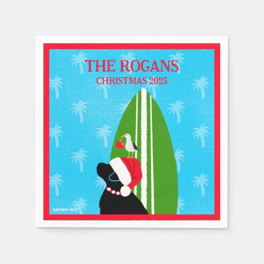 Serviette En Papier Père Noël Black Lab Surboard Chien Seagull Noël (Devant)