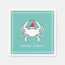 Père Noël Claws Nautique Holiday Napkin Seafoam