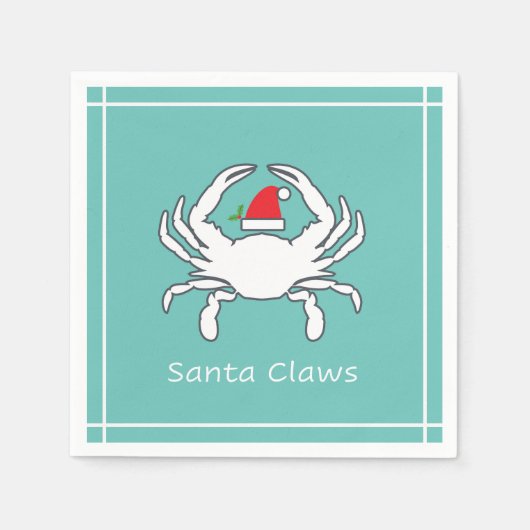 Serviette En Papier Père Noël Claws Nautique Holiday Napkin Seafoam (Devant)