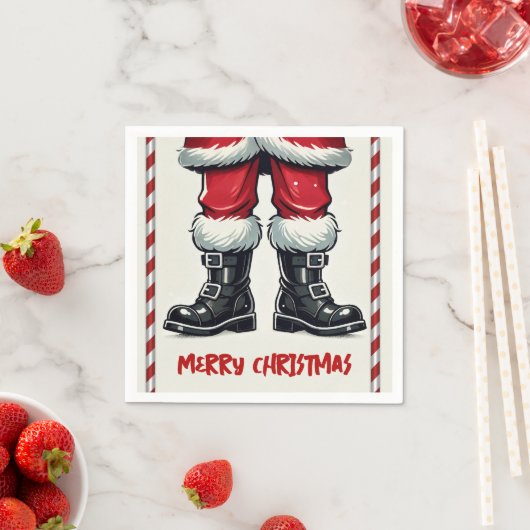 Serviette En Papier Père Noël cool en Bottes noires Fête de Noël (En situation)