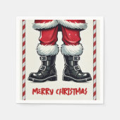 Serviette En Papier Père Noël cool en Bottes noires Fête de Noël (Devant)