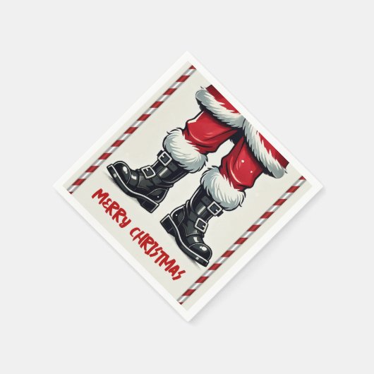 Serviette En Papier Père Noël cool en Bottes noires Fête de Noël (Coin)