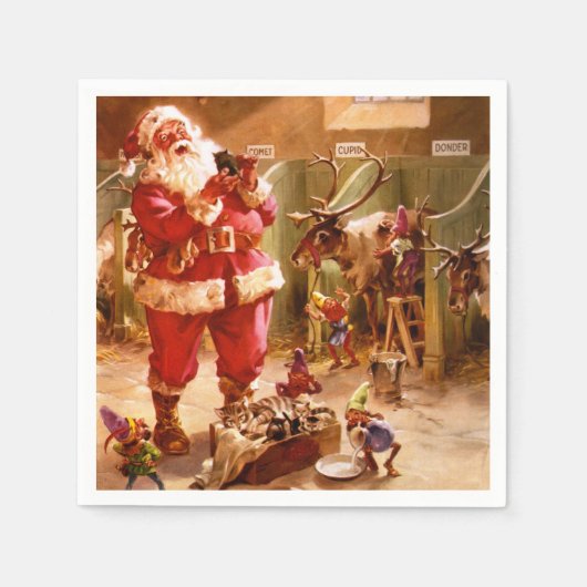 Serviette En Papier Père Noël dans la grange Reindeer (Devant)