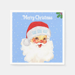 Serviette En Papier Père Noël de Noël HO HO HO sur fond bleu clair